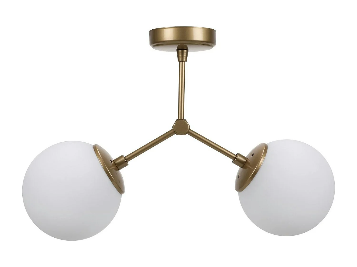 Plafonnier design métal doré 2 globes verre dépoli SIERRE