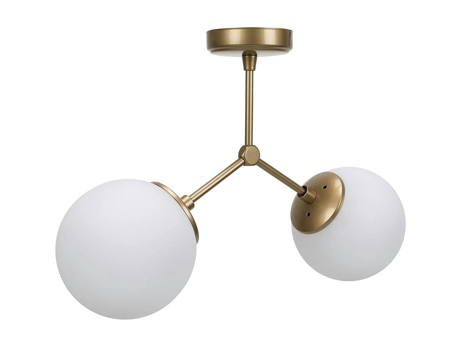 Plafonnier design métal doré 2 globes verre dépoli SIERRE