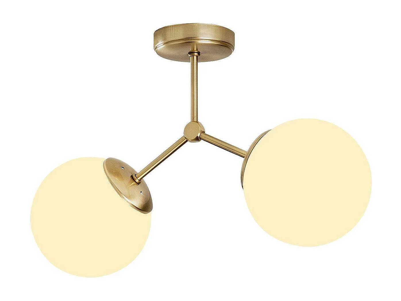 Plafonnier design métal doré 2 globes verre dépoli SIERRE