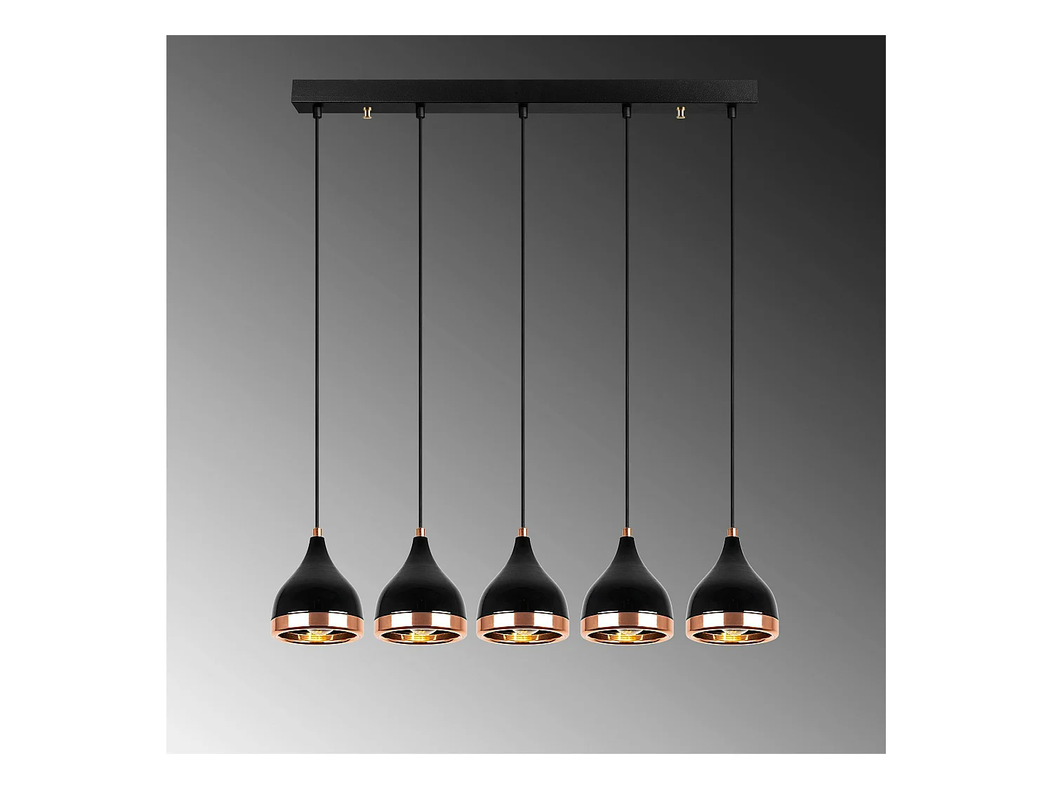 Suspension cuisine noire & cuivre, 5 abat-jour SILE
