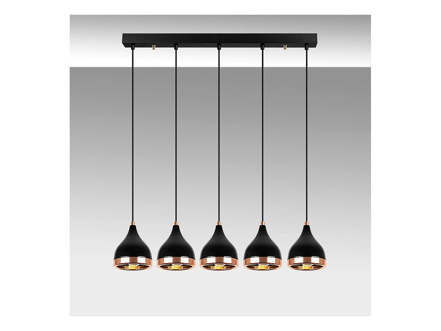Suspension cuisine noire & cuivre, 5 abat-jour SILE