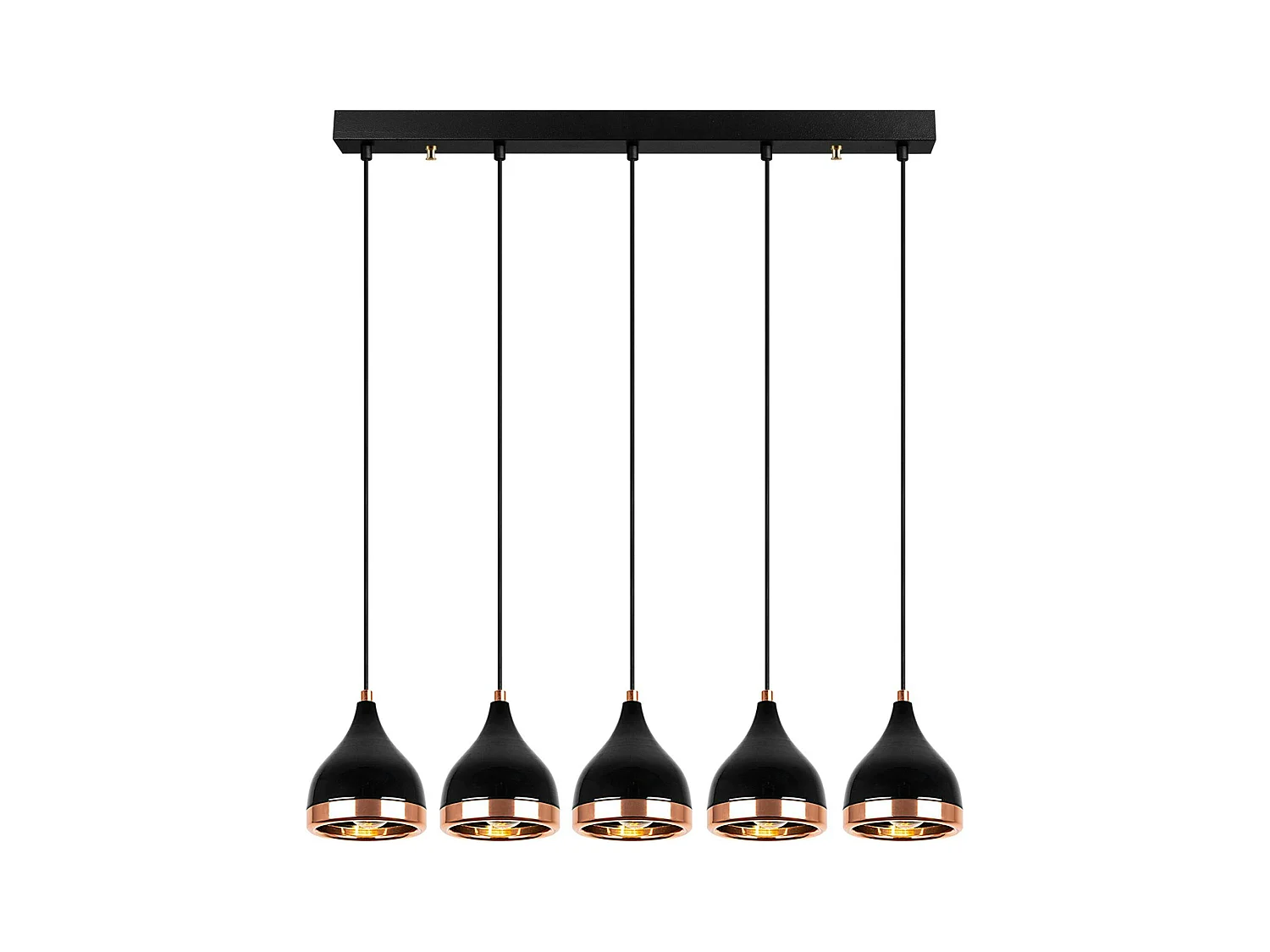 Suspension cuisine noire & cuivre, 5 abat-jour SILE