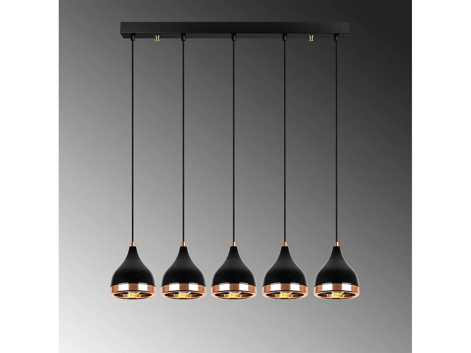 Suspension cuisine noire & cuivre, 5 abat-jour SILE