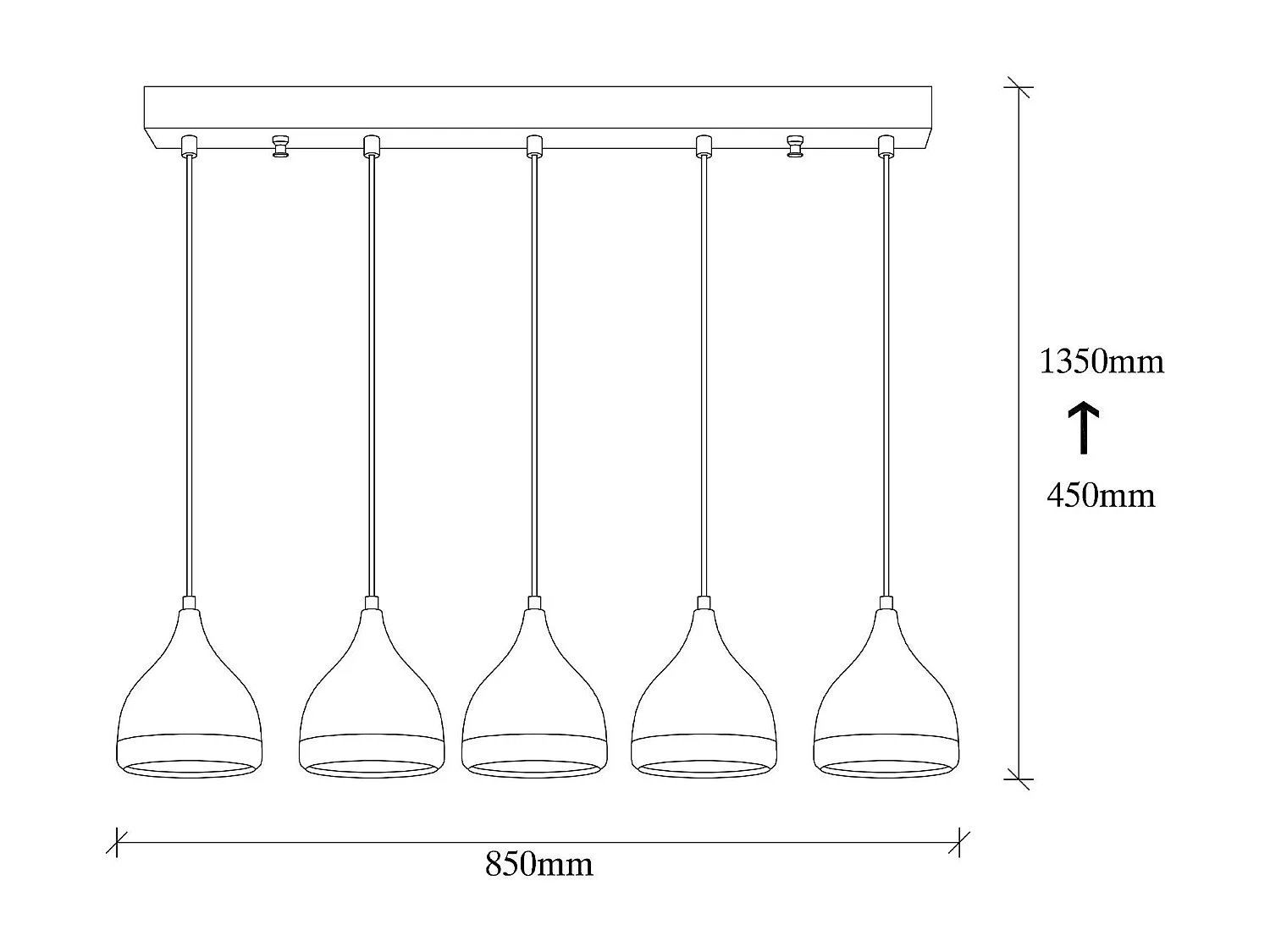 Suspension cuisine noire & cuivre, 5 abat-jour SILE