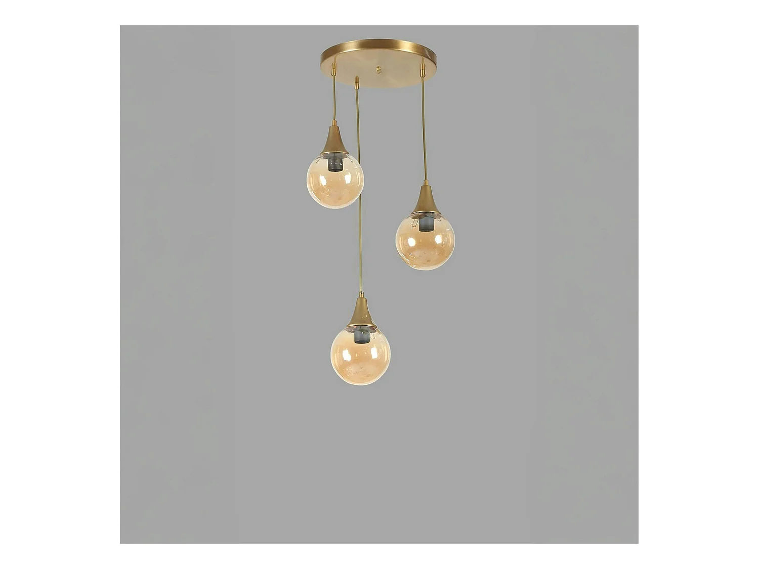 Suspension moderne dorée 3 globes verre ambré SIERRE