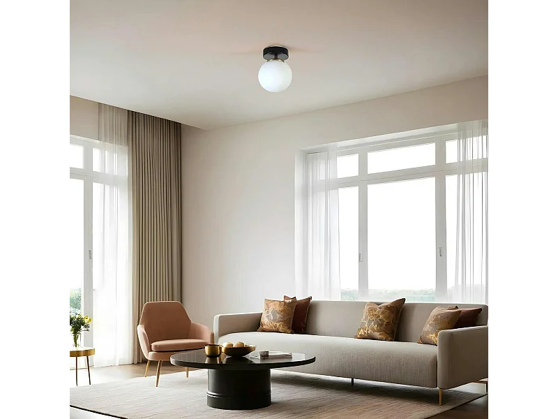 Plafonnier globe verre dépoli, finition noire SIERRE