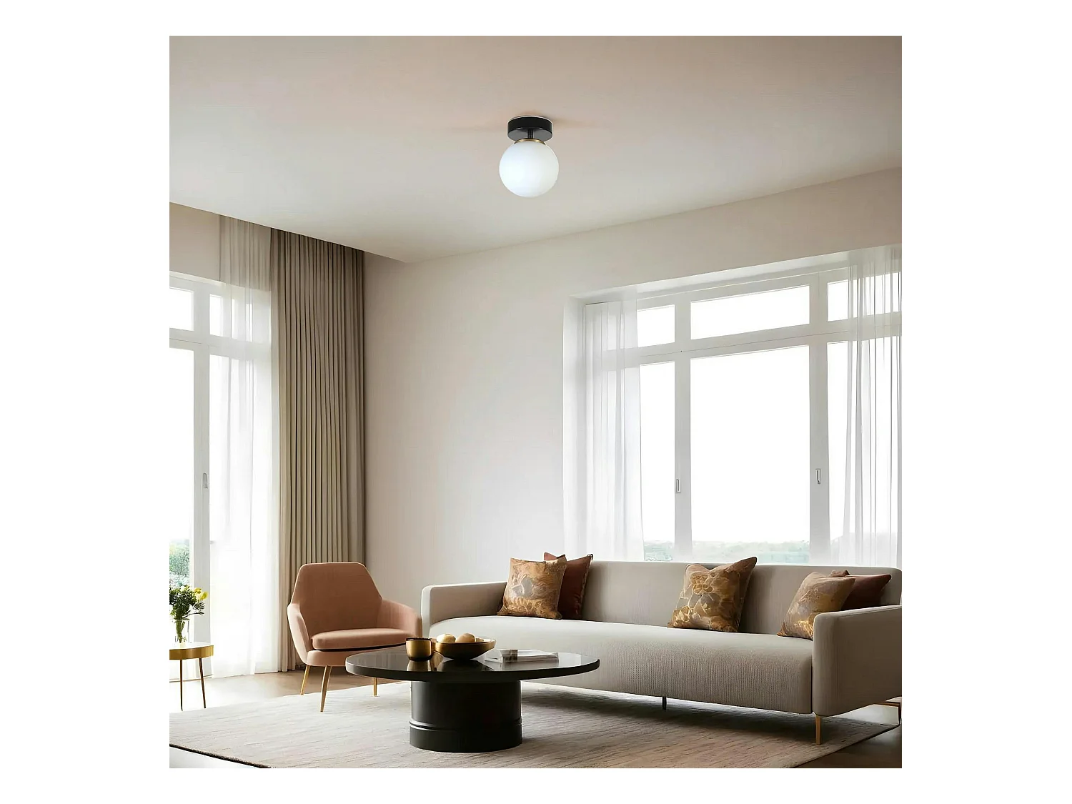 Plafonnier globe verre dépoli, finition noire SIERRE