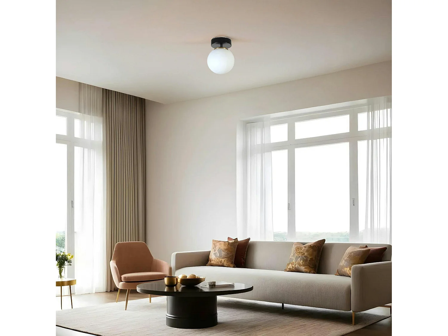 Plafonnier globe verre dépoli, finition noire SIERRE