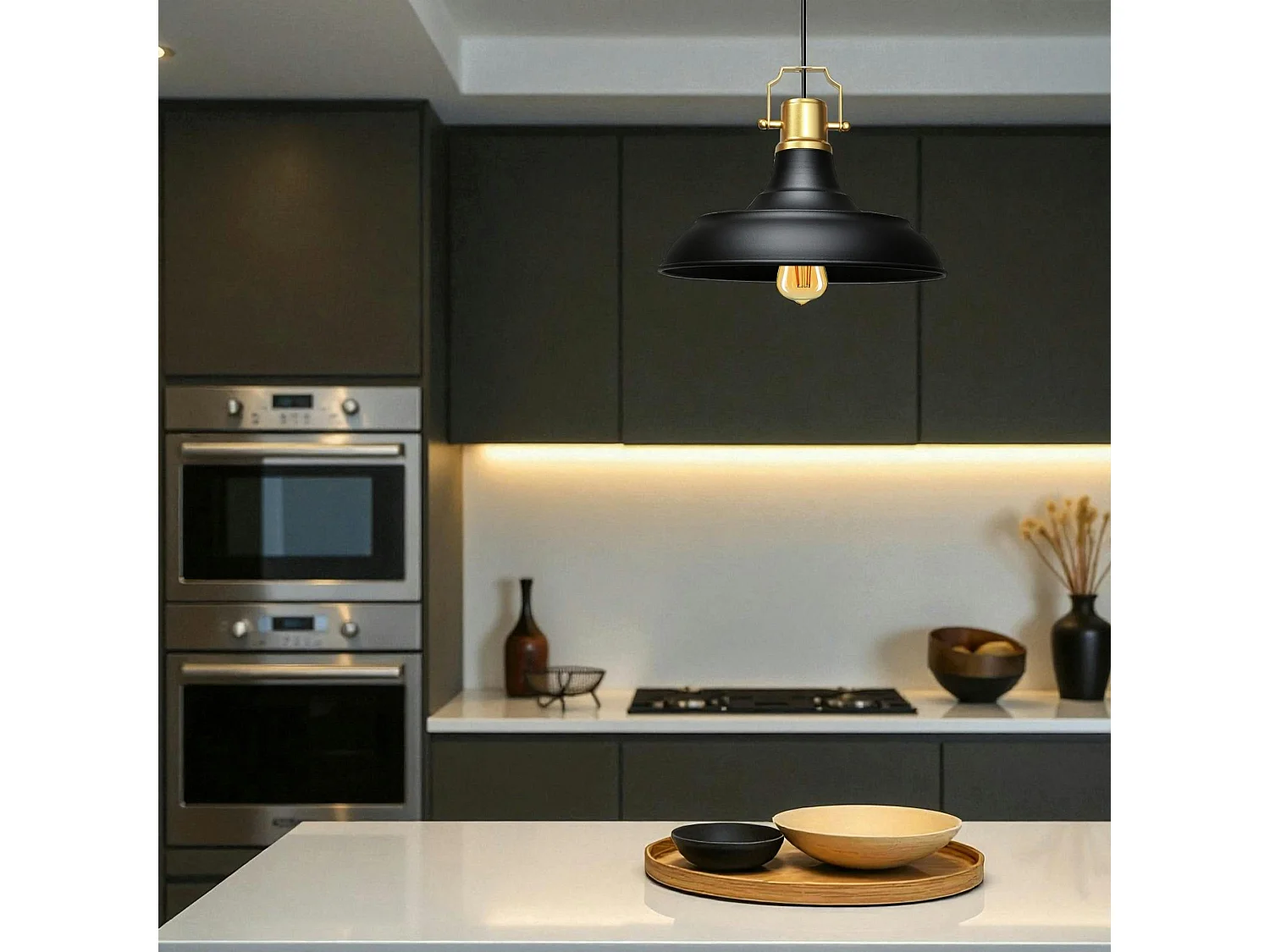 Suspension vintage métal noir & or industriel chic SILE