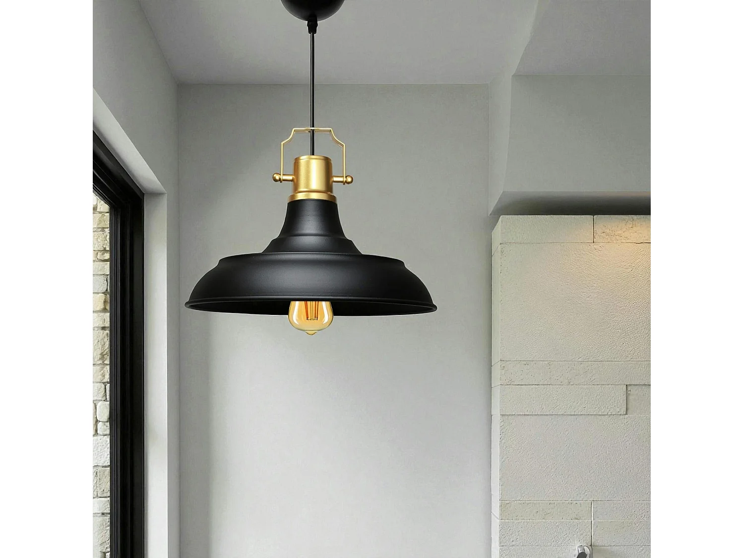 Suspension vintage métal noir & or industriel chic SILE