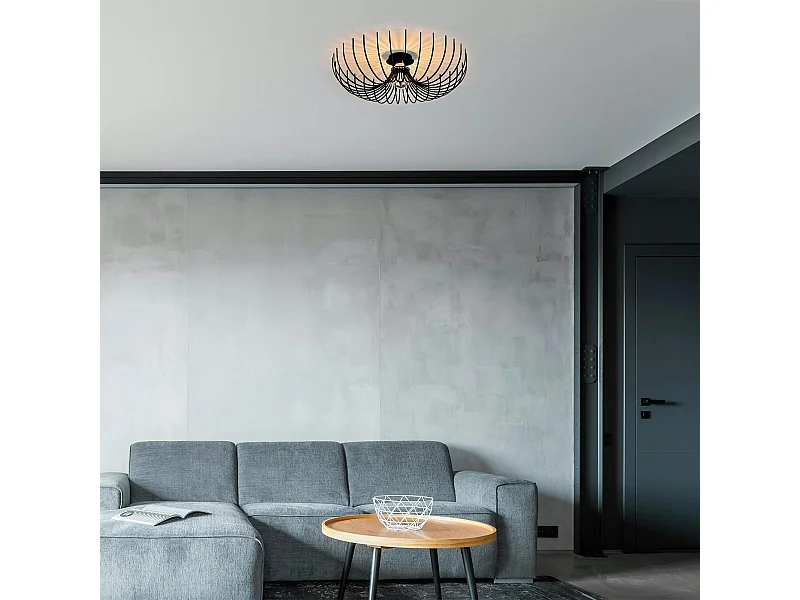 Plafonnier design métal noir filaire forme corolle ERZIN