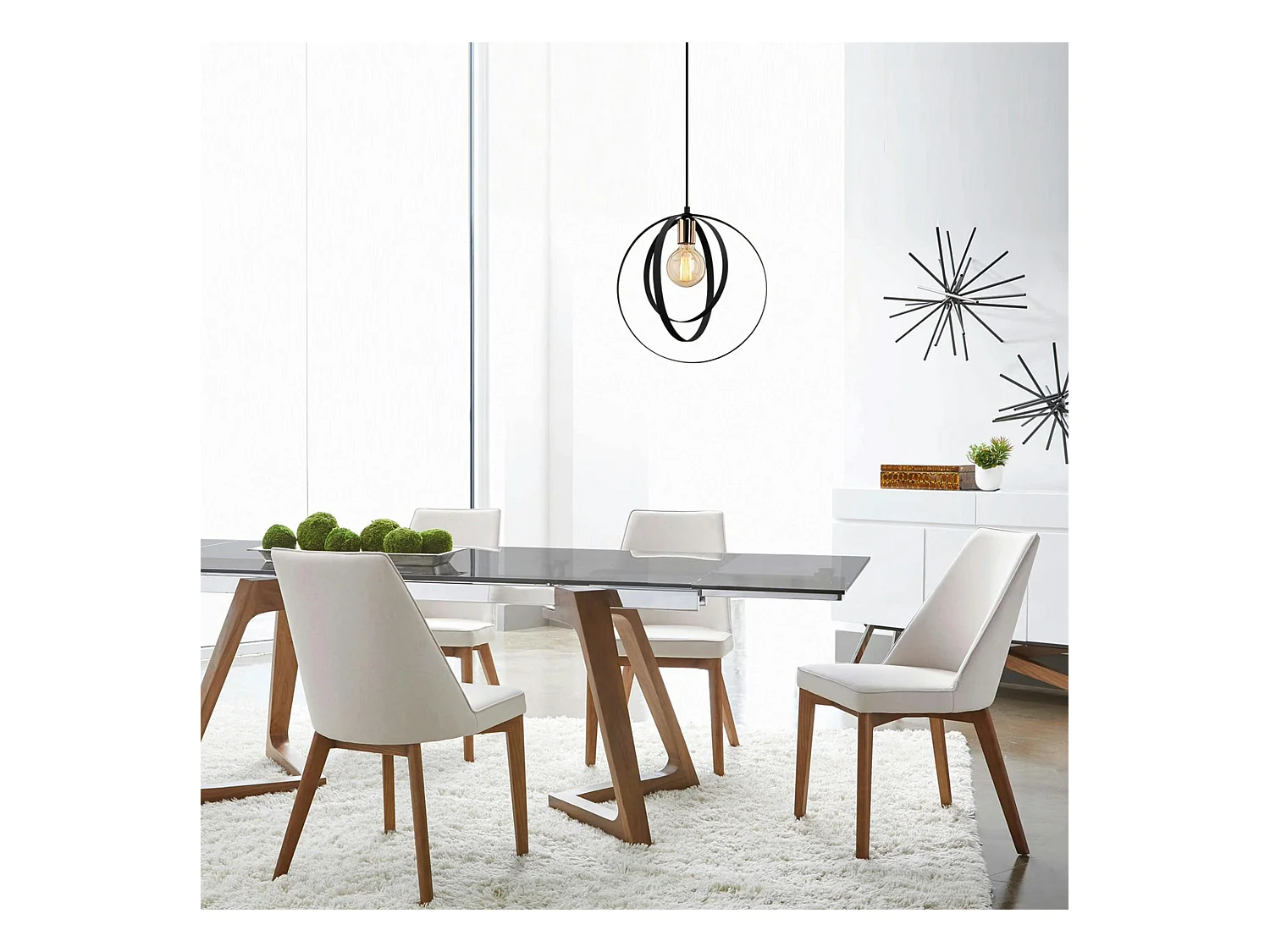 Suspension design noire filaire, anneaux entrelacés SILE