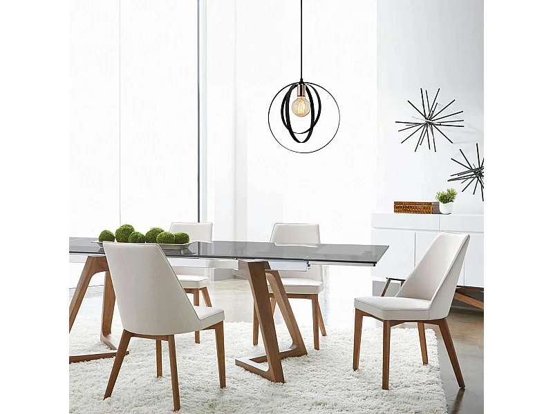 Suspension design noire filaire, anneaux entrelacés SILE