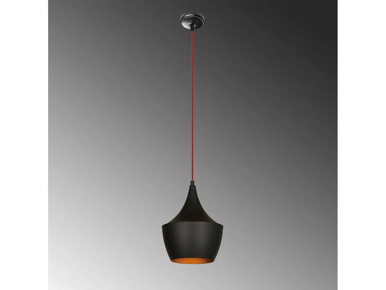 Suspension moderne noire mate câble rouge, forme cloche SILE