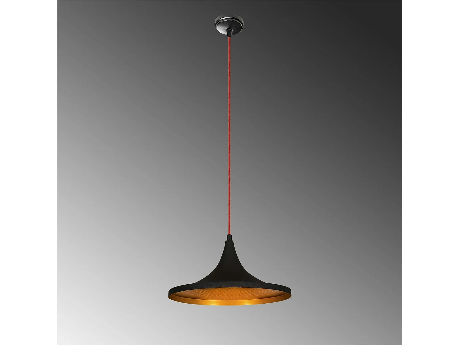 Suspension moderne noire mate câble rouge, forme évasée SILE