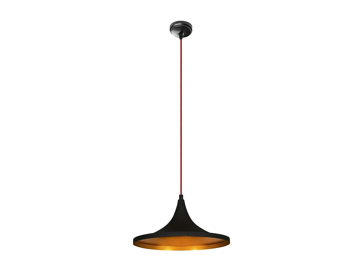 Suspension moderne noire mate câble rouge, forme évasée SILE