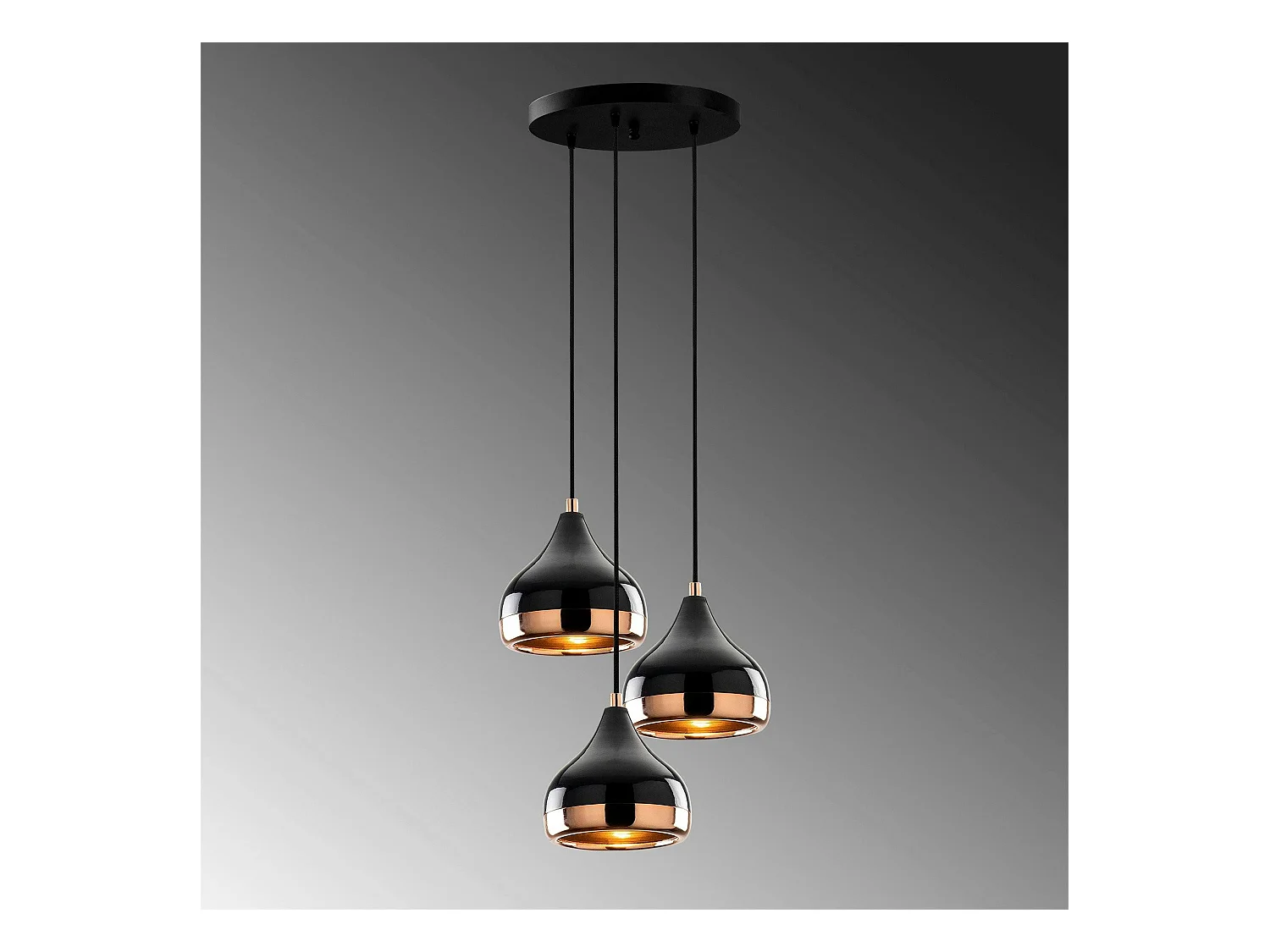 Suspension moderne noire et cuivre 3 abat-jour SILE