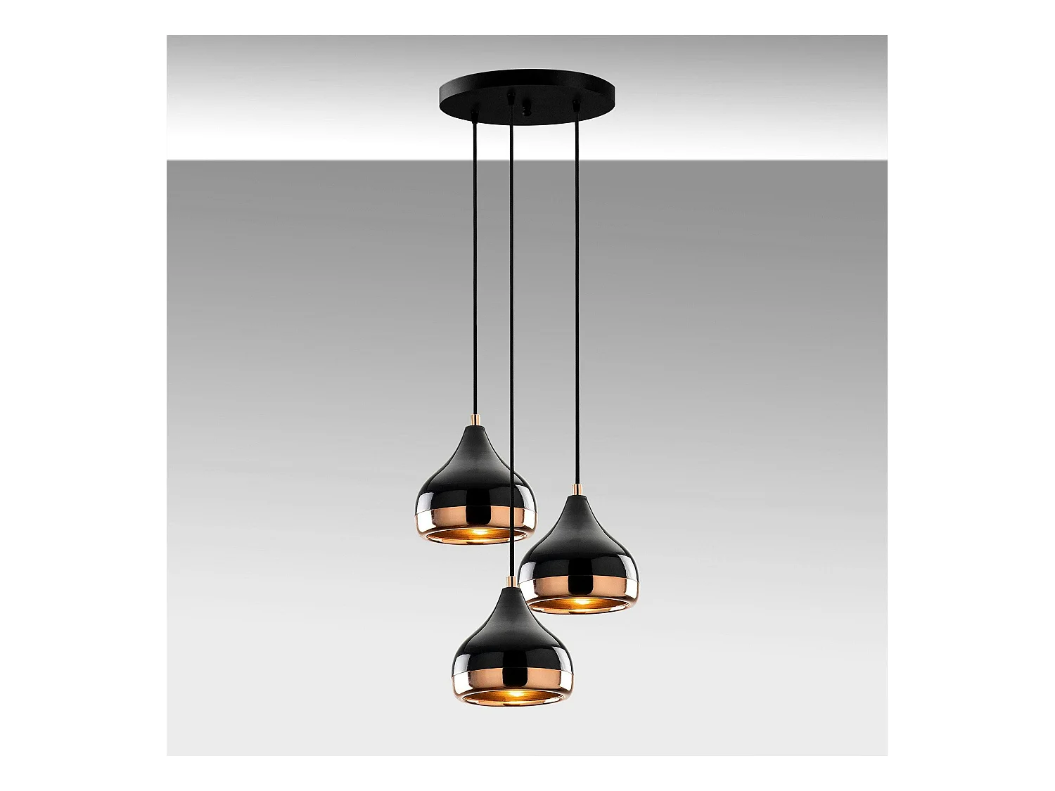 Suspension moderne noire et cuivre 3 abat-jour SILE