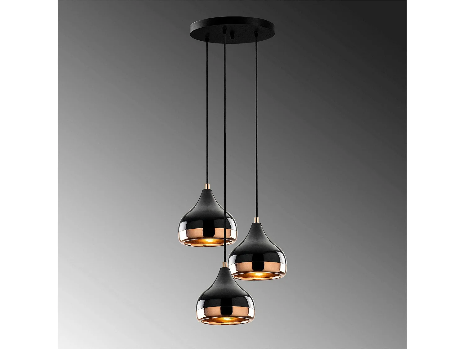 Suspension moderne noire et cuivre 3 abat-jour SILE