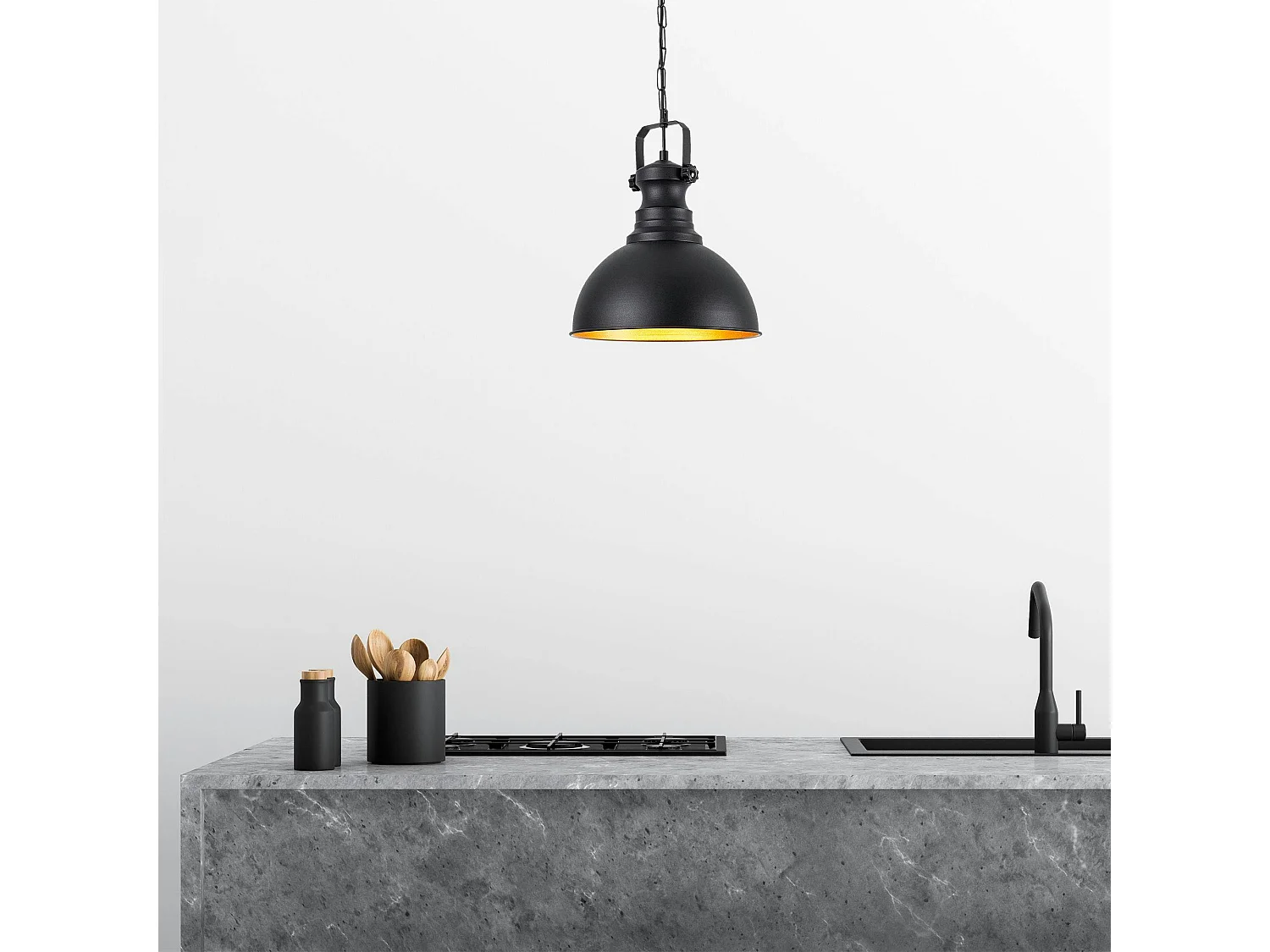 Suspension cuisine vintage noire & dorée avec poignée SILE