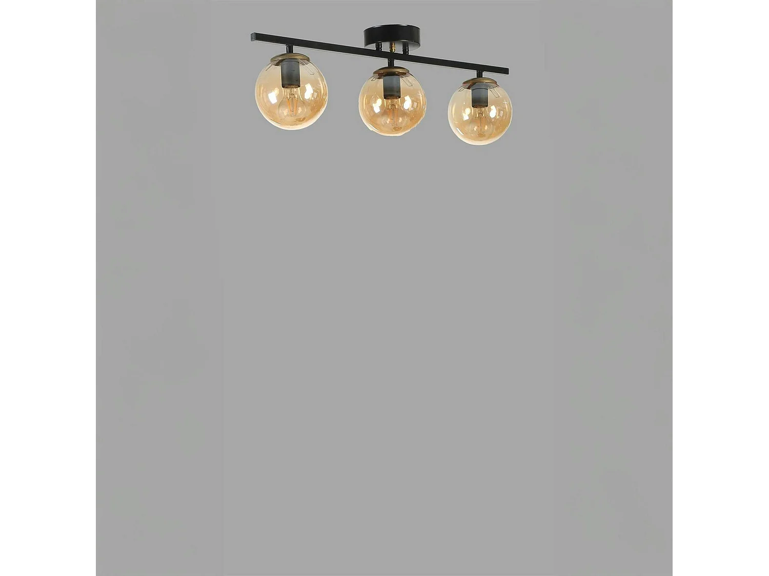 Plafonnier moderne métal noir 3 globes verre ambré SIERRE