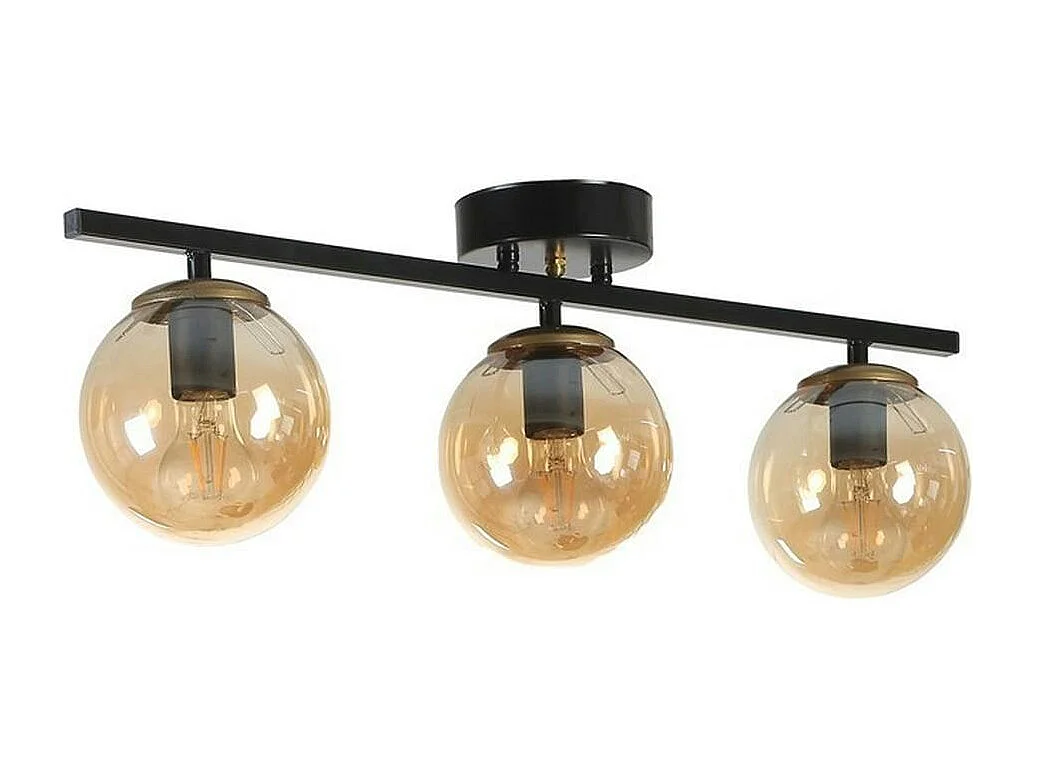 Plafonnier moderne métal noir 3 globes verre ambré SIERRE