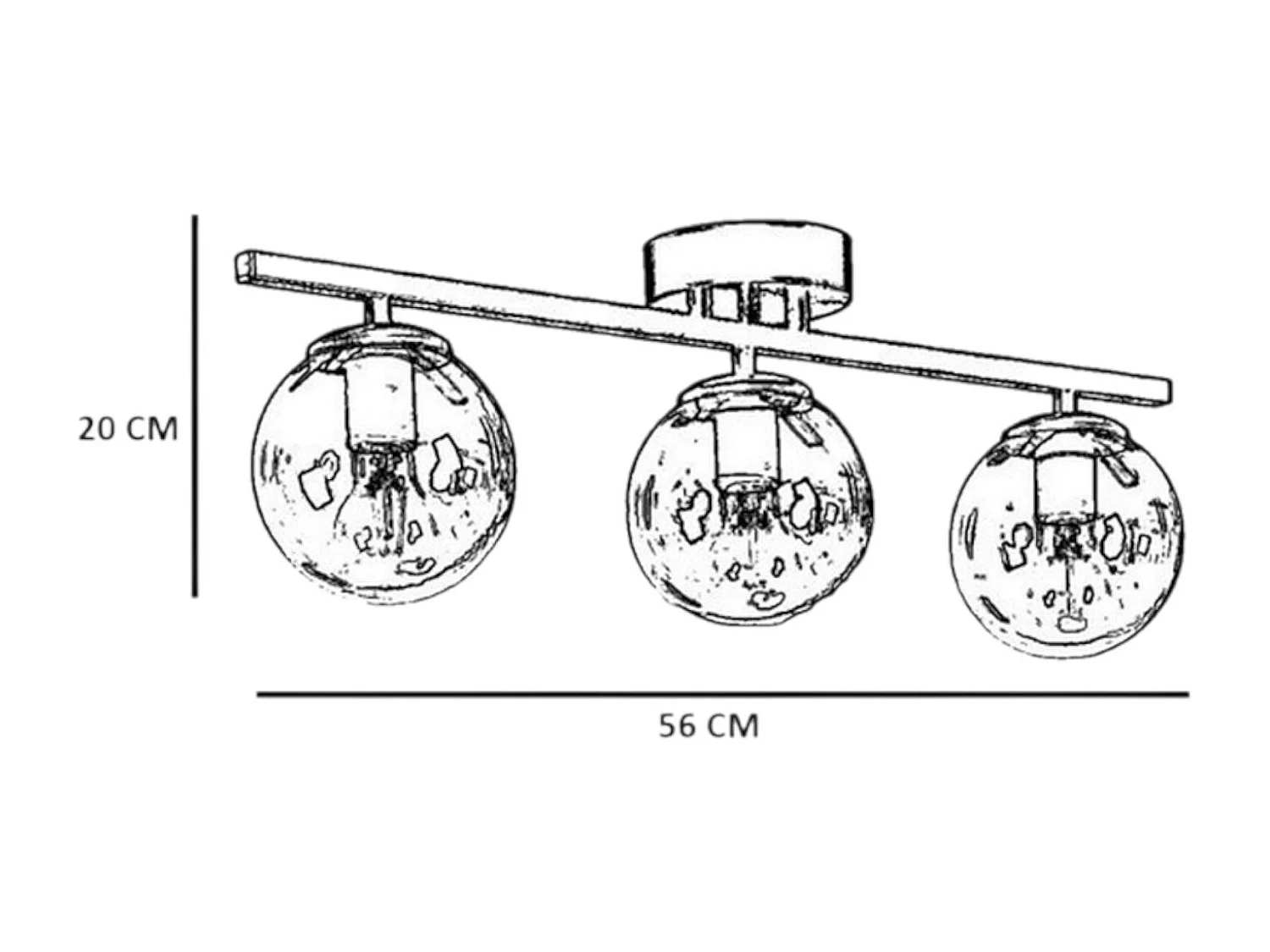 Plafonnier moderne métal noir 3 globes verre ambré SIERRE