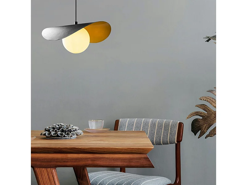 Suspension design noire & doré abat-jour galbé 1 globe SINOP