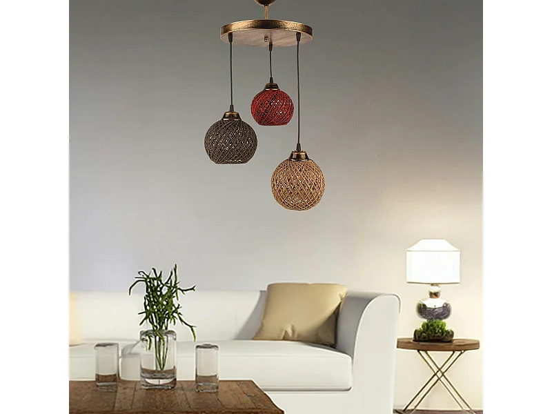 Suspension moderne 3 abat-jour tressés multicolores AROSA