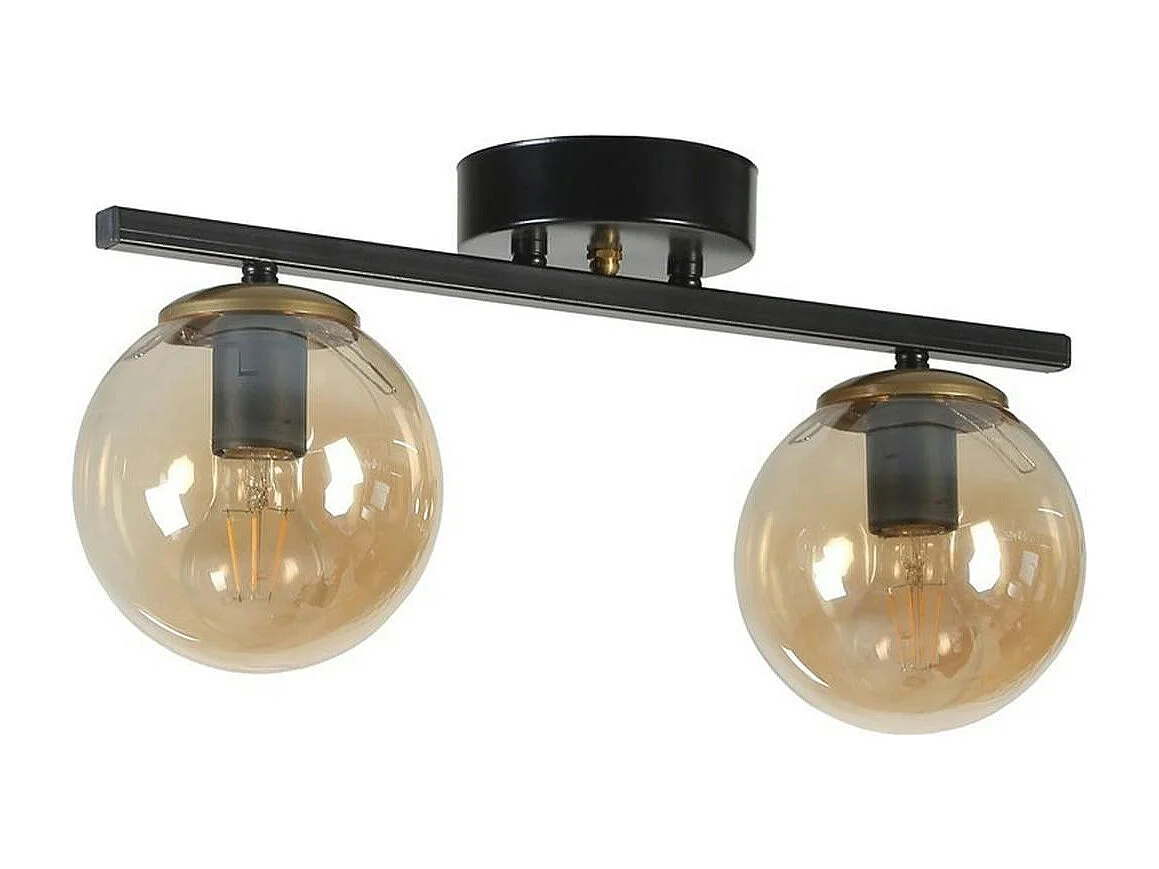 Plafonnier moderne métal noir 2 globes verre ambré SIERRE