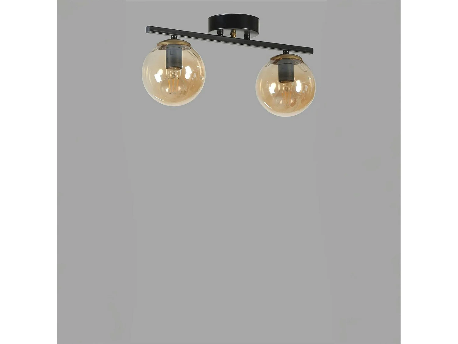 Plafonnier moderne métal noir 2 globes verre ambré SIERRE