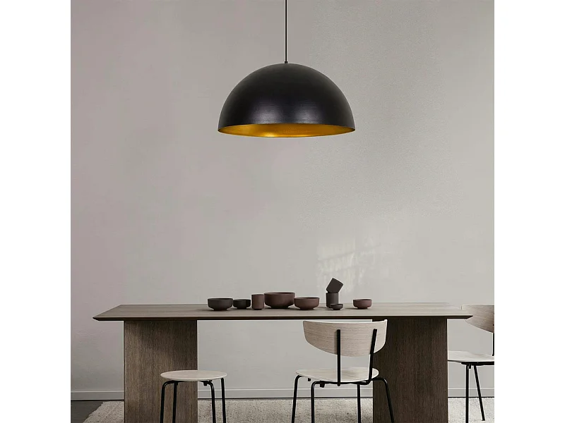 Suspension de table noire dôme intérieur doré Ø60 cm SILE
