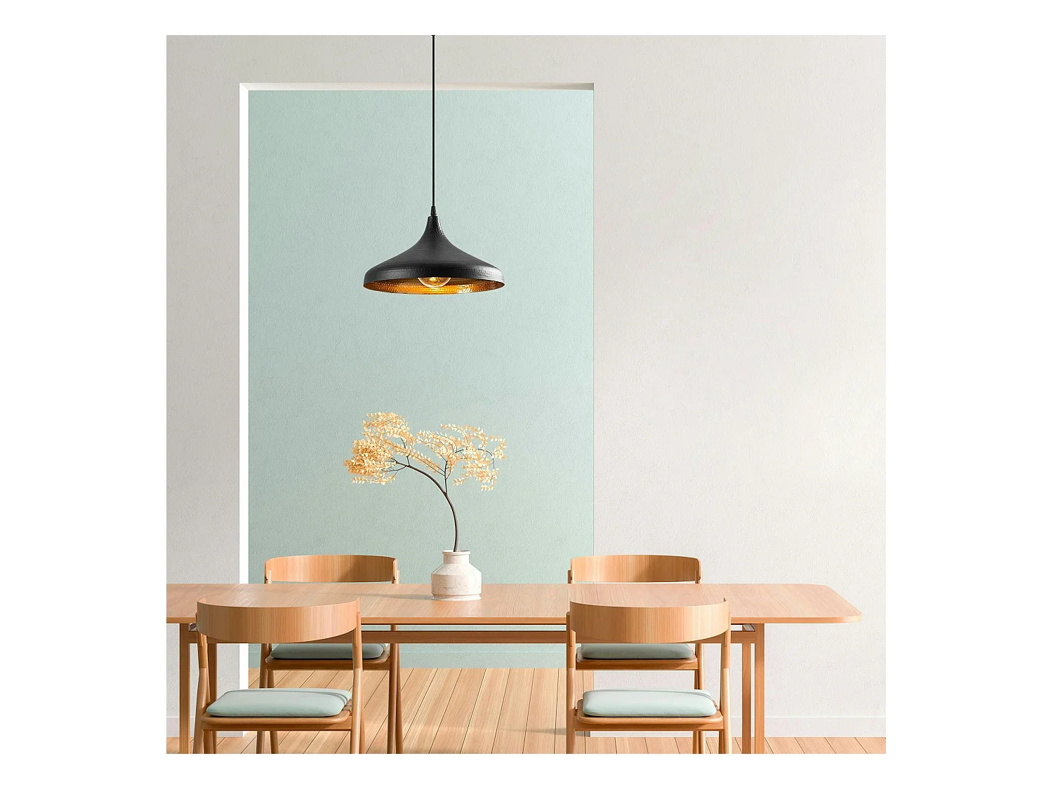 Suspension design noire & dorée évasée, fini alvéolé SILE