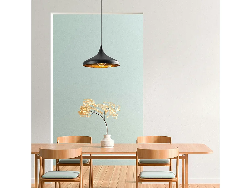 Suspension design noire & dorée évasée, fini alvéolé SILE