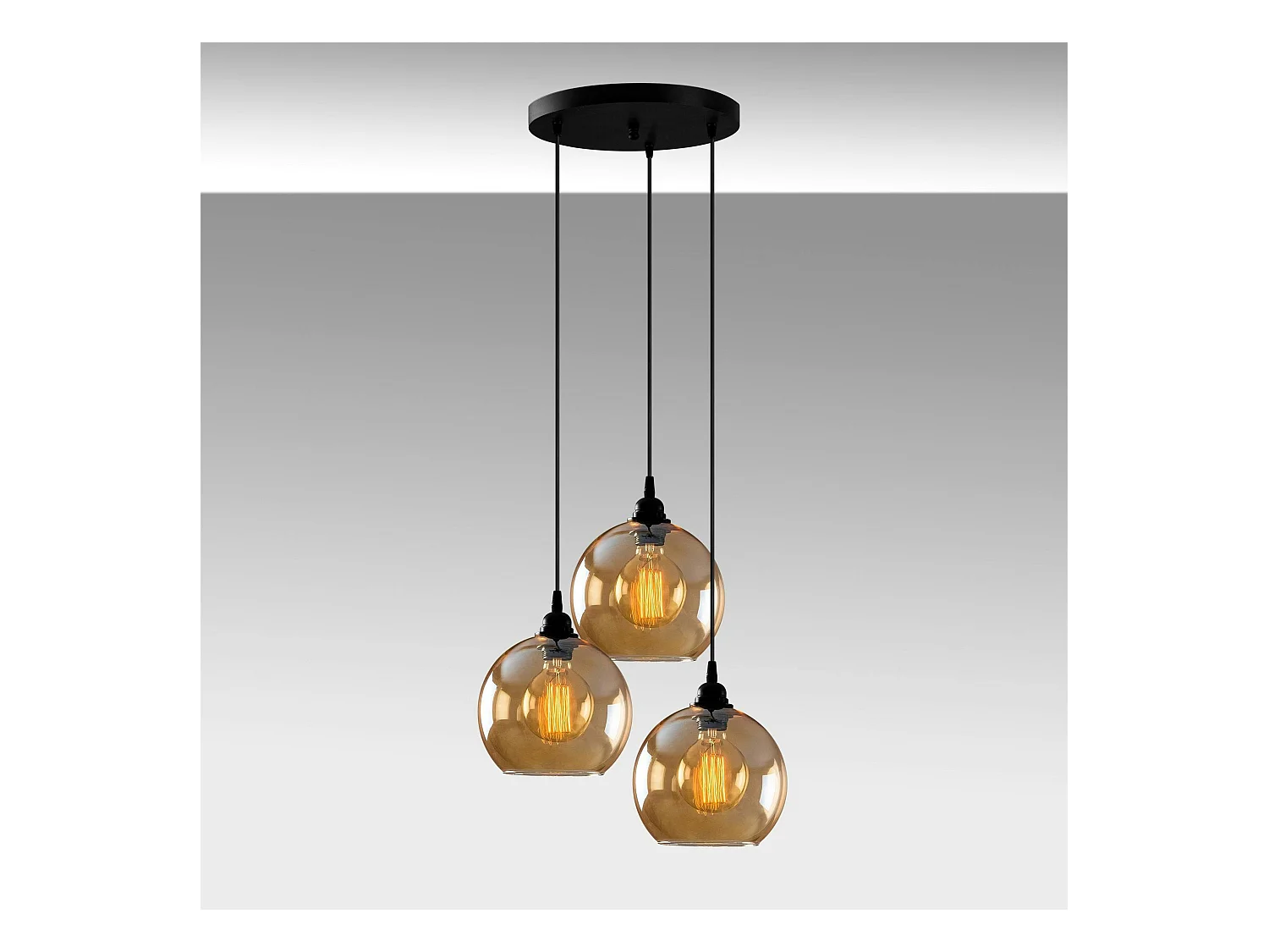 Suspension grappe moderne en verre doré, 3 globes SIVAS