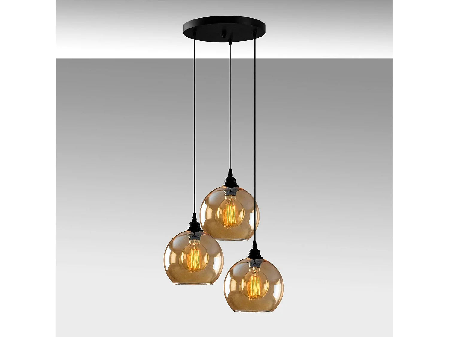 Suspension grappe moderne en verre doré, 3 globes SIVAS