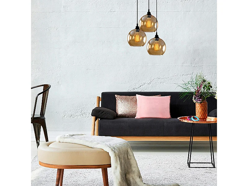 Suspension grappe moderne en verre doré, 3 globes SIVAS