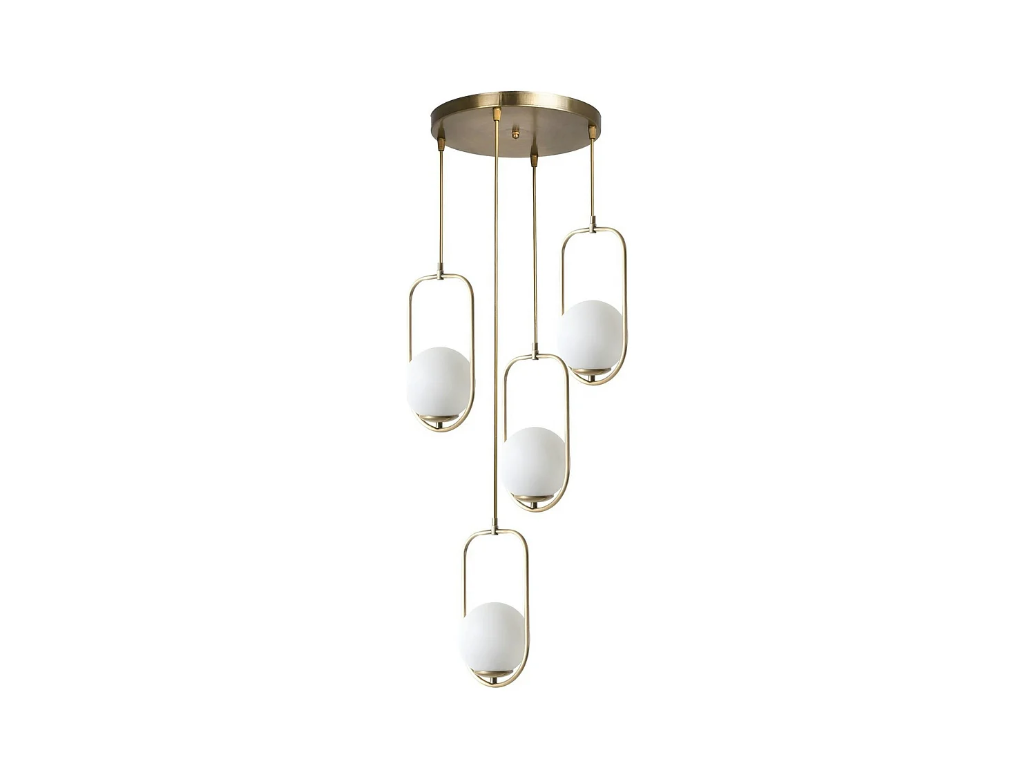 Suspension vintage cuivrée 4 globes blancs sur cadres SIERRE