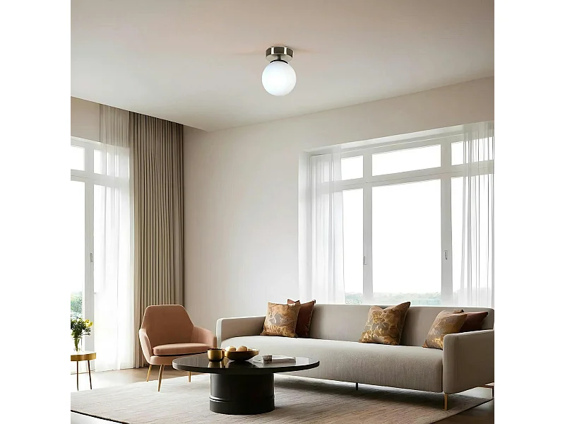 Plafonnier globe verre dépoli, finition argent SIERRE