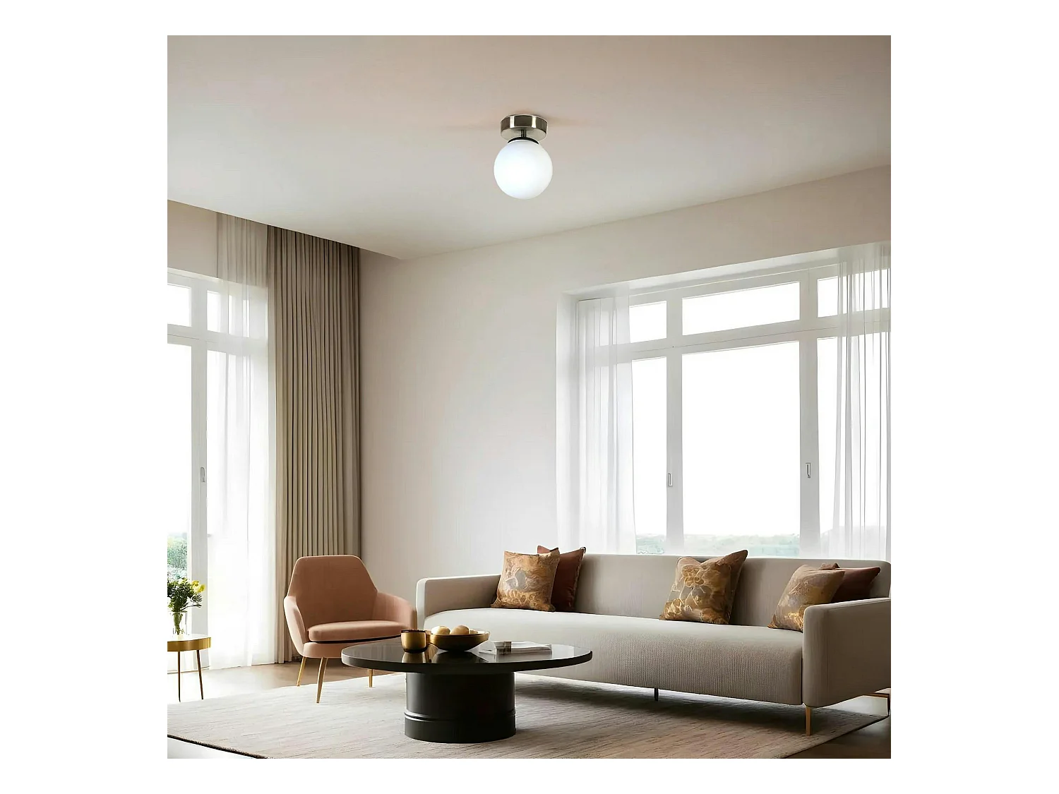 Plafonnier globe verre dépoli, finition argent SIERRE