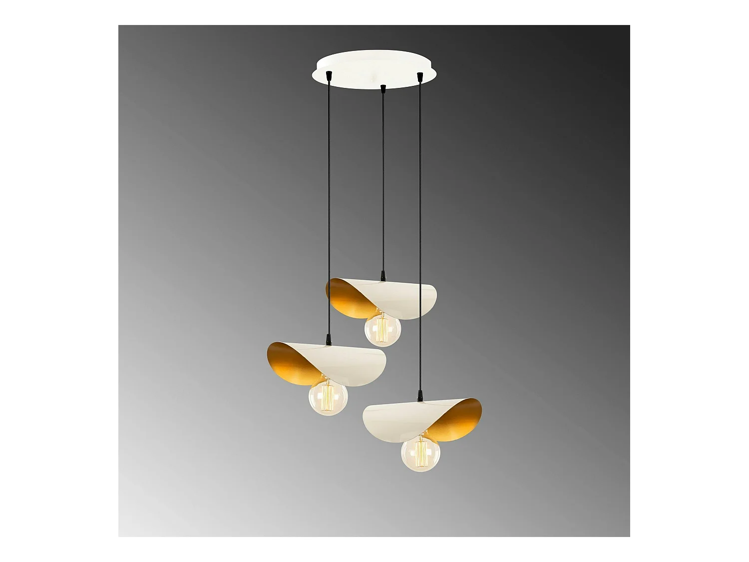 Suspension moderne chic métal crème & doré, 3 abat-jour SINOP