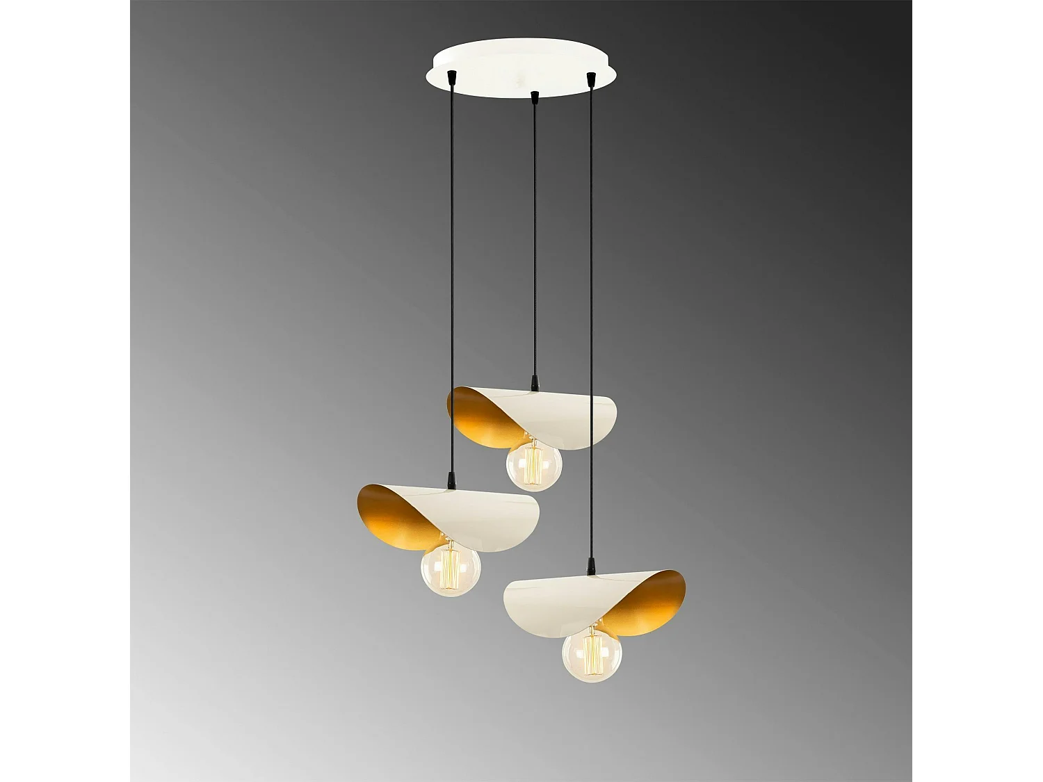 Suspension moderne chic métal crème & doré, 3 abat-jour SINOP