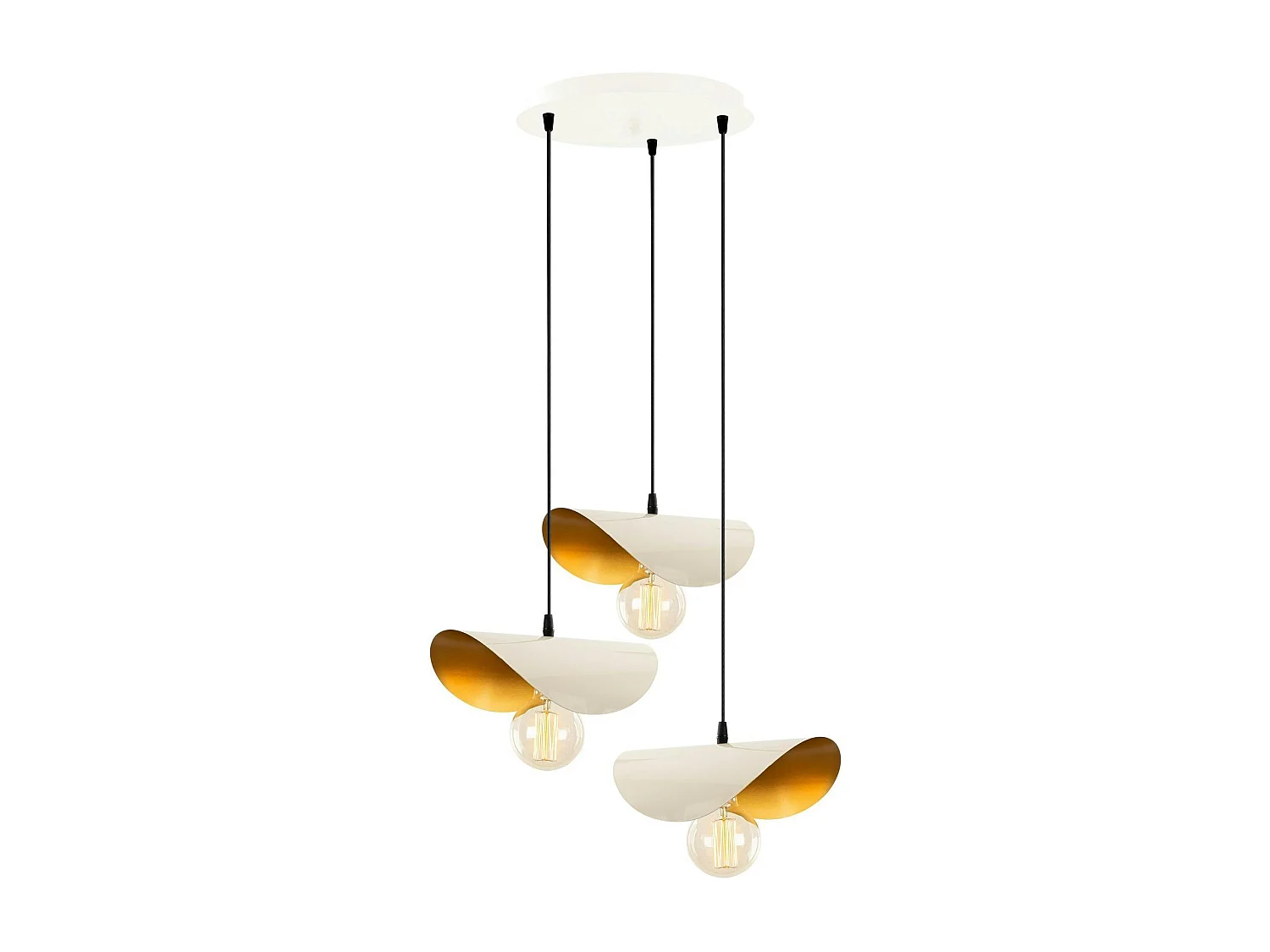 Suspension moderne chic métal crème & doré, 3 abat-jour SINOP