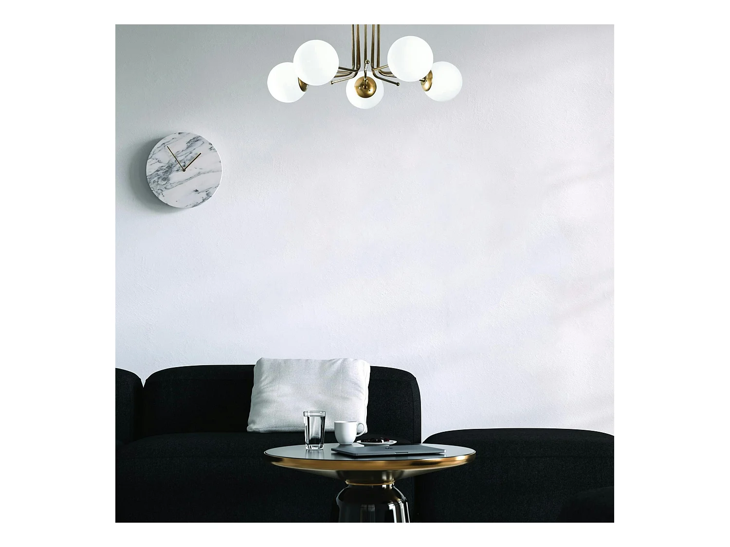 Plafonnier vintage métal doré 5 globes verre dépoli SIERRE