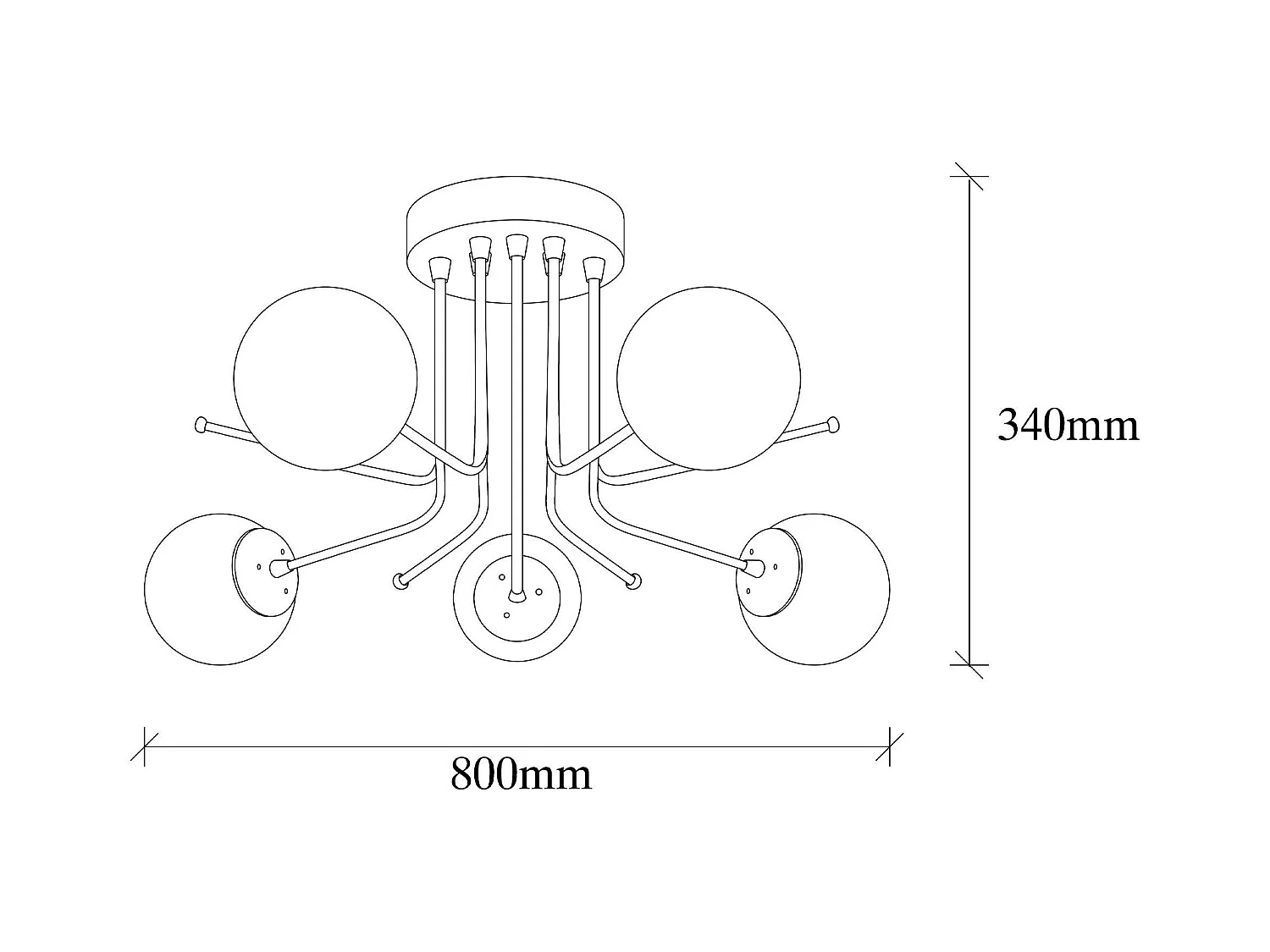 Plafonnier vintage métal doré 5 globes verre dépoli SIERRE