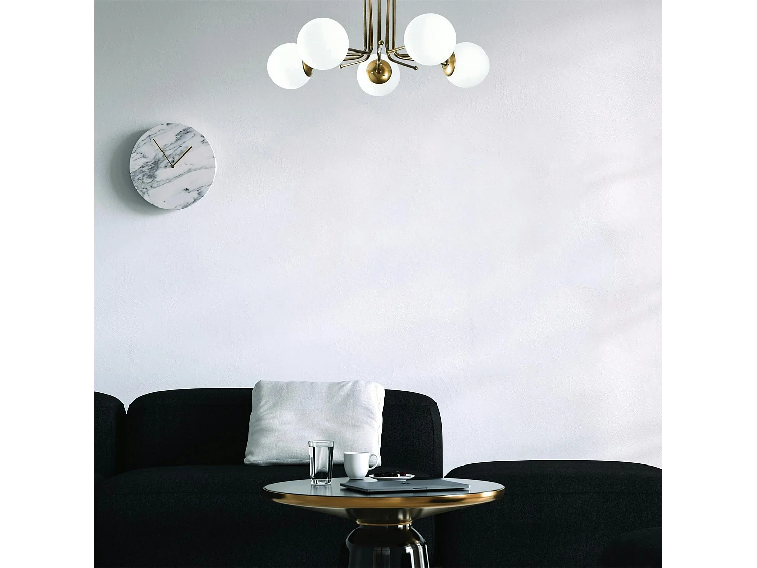 Plafonnier vintage métal doré 5 globes verre dépoli SIERRE