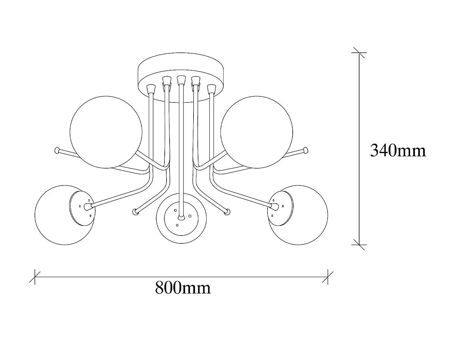 Plafonnier vintage métal doré 5 globes verre dépoli SIERRE