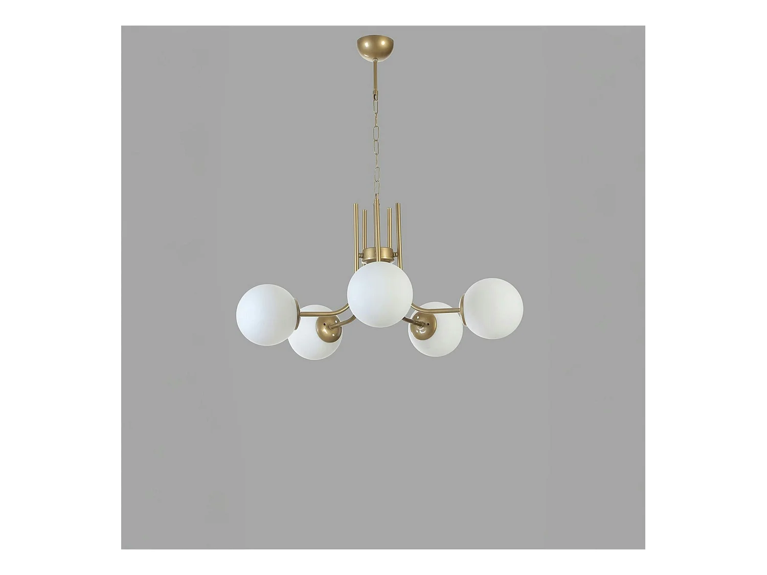 Suspension art déco dorée, 5 globes verre dépoli SIERRE
