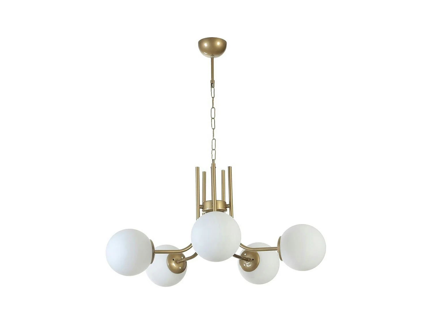 Suspension art déco dorée, 5 globes verre dépoli SIERRE