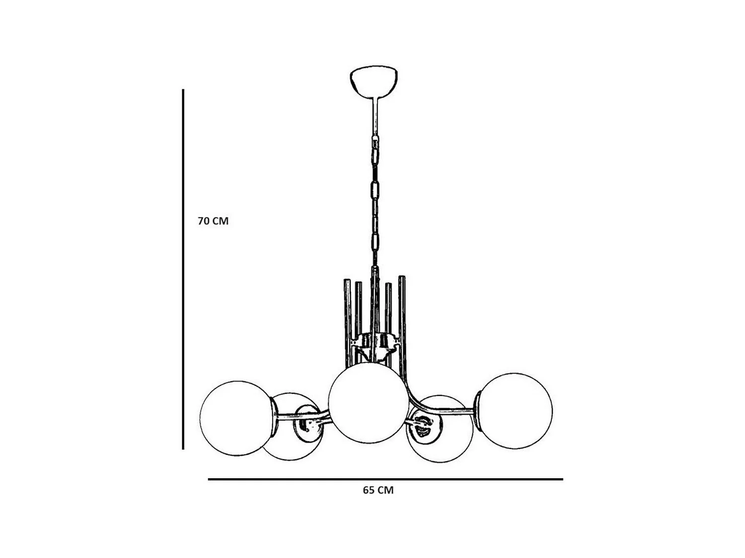 Suspension art déco dorée, 5 globes verre dépoli SIERRE